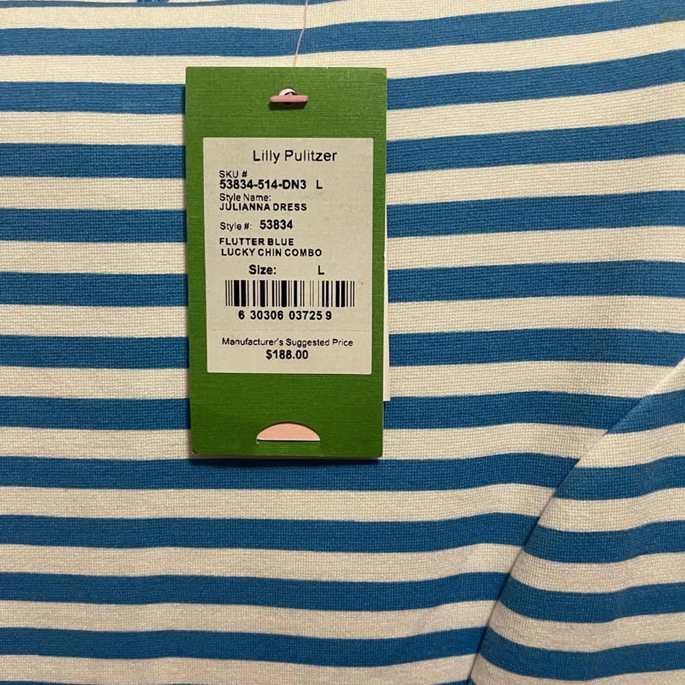 NWT Lilly Pulitzer Large Julianna Dress Lucky Chin Combo Flutter Blue - Picture 2 of 3